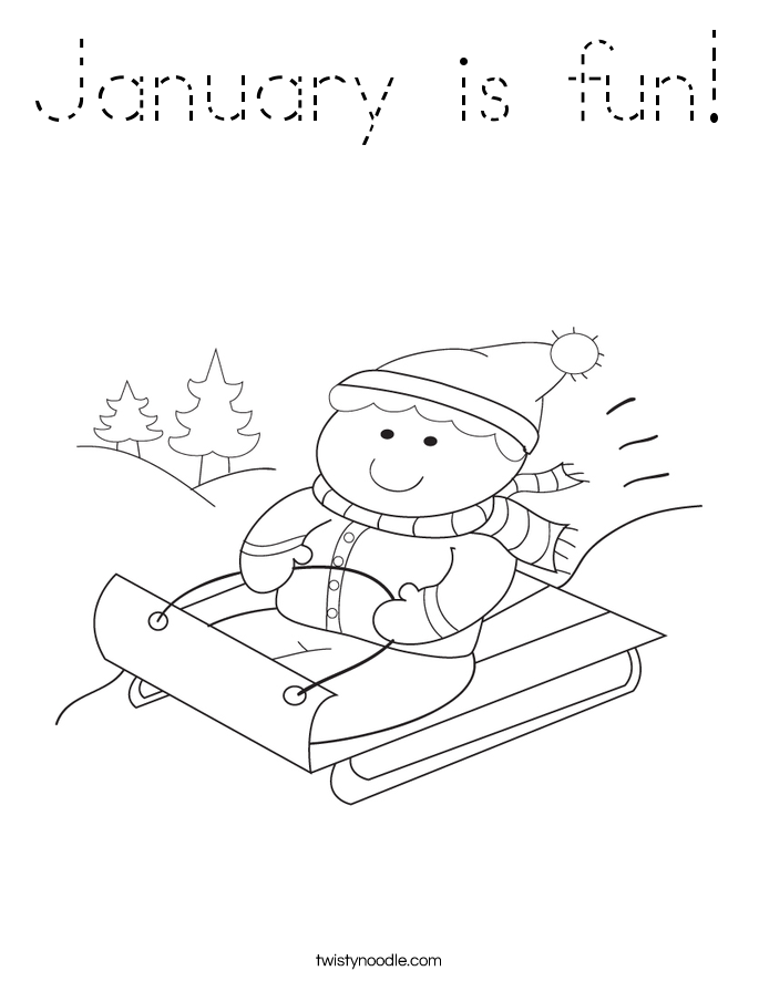January is fun Coloring Page - Tracing - Twisty Noodle