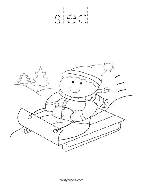 Boy on Sled Coloring Page