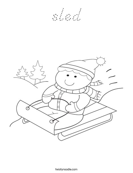 Boy on Sled Coloring Page