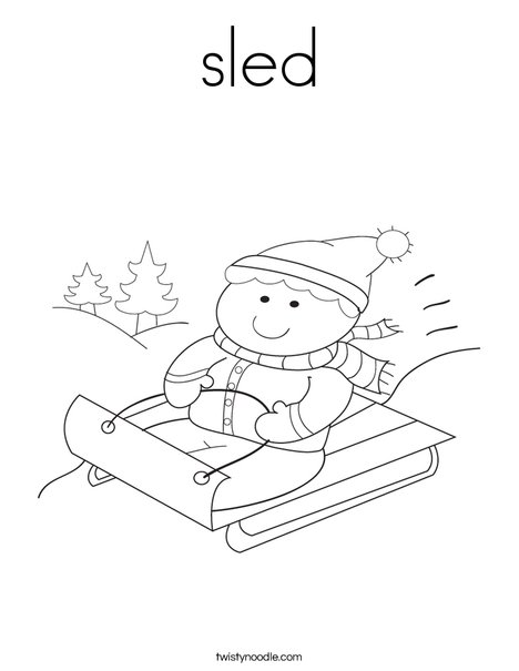 Boy on Sled Coloring Page