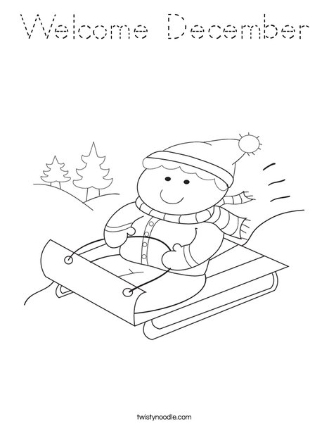 Boy on Sled Coloring Page