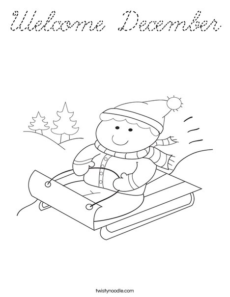 Boy on Sled Coloring Page
