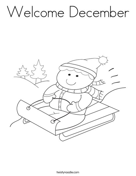Boy on Sled Coloring Page