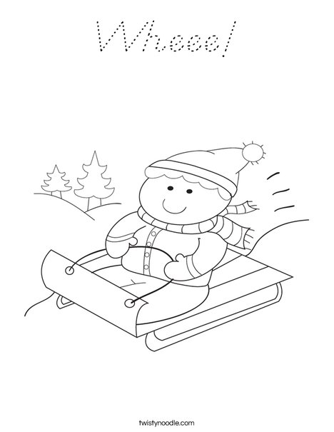 Boy on Sled Coloring Page