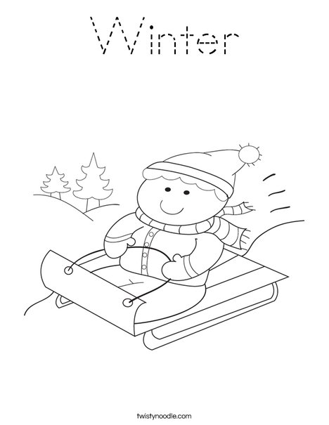 Boy on Sled Coloring Page