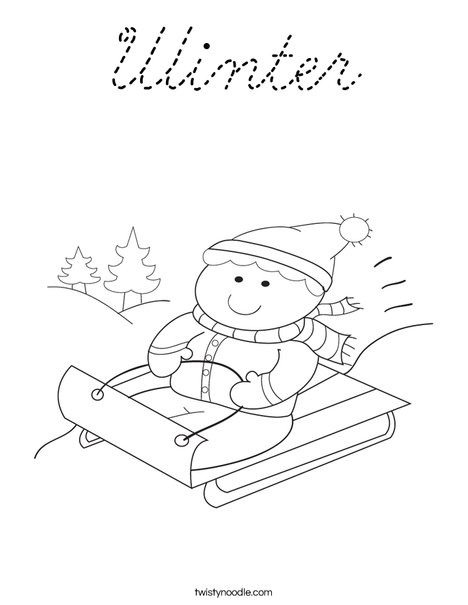 Boy on Sled Coloring Page