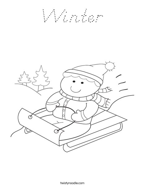 Boy on Sled Coloring Page