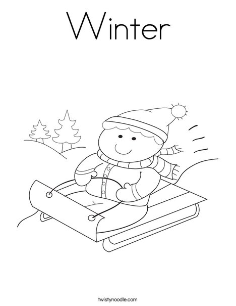 Boy on Sled Coloring Page