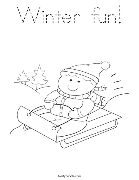 Boy on Sled Coloring Page