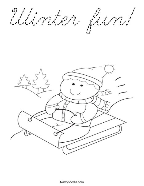 Boy on Sled Coloring Page