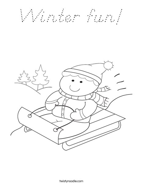 Boy on Sled Coloring Page