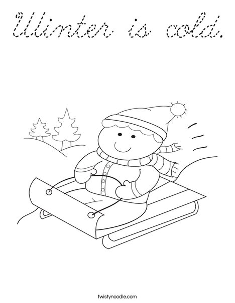 Boy on Sled Coloring Page