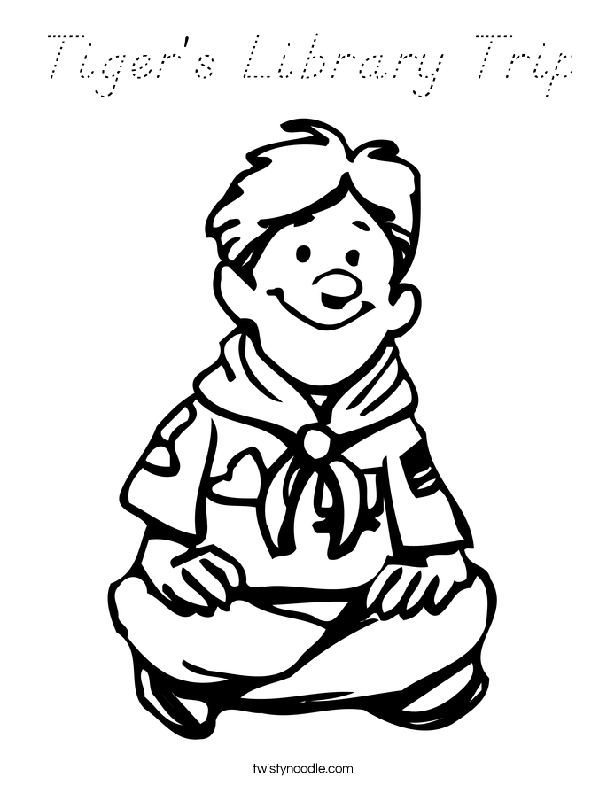 Tiger's Library Trip Coloring Page