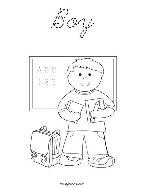 Boy Student in School Coloring Page
