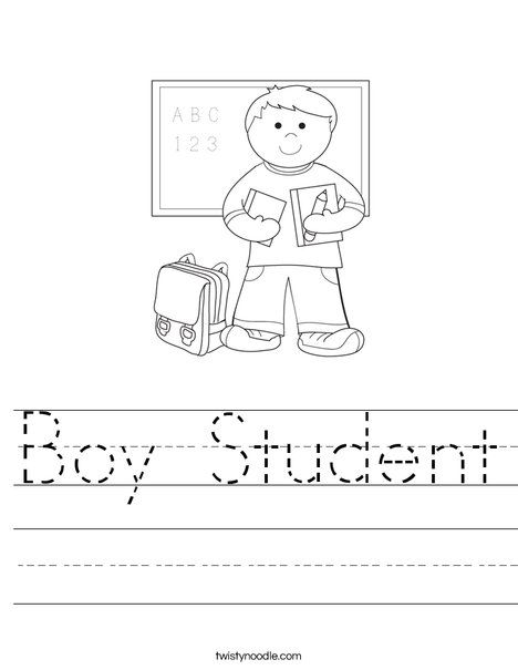 Boy Student in School Worksheet