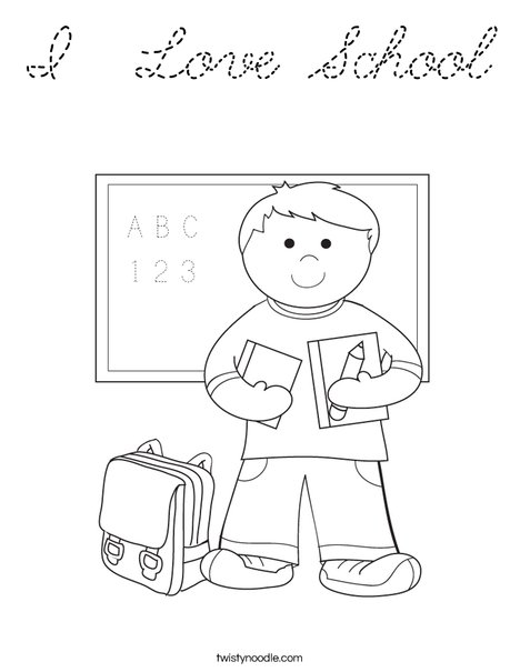 Boy Student in School Coloring Page