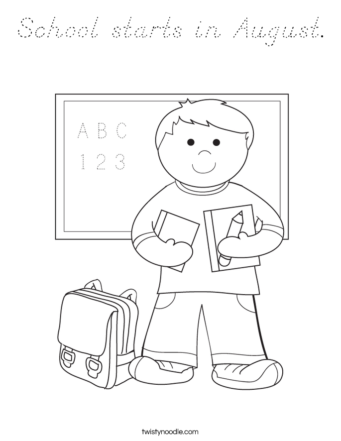 School starts in August. Coloring Page