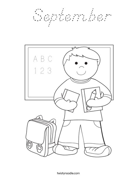 Boy Student in School Coloring Page