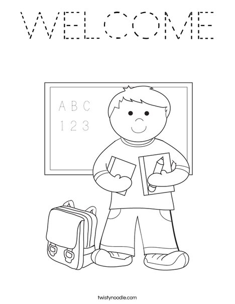 Boy Student in School Coloring Page