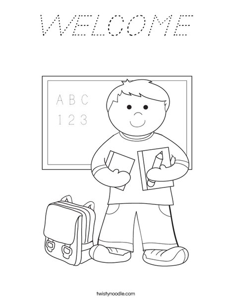 Boy Student in School Coloring Page