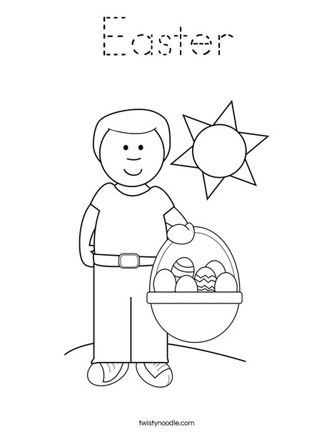 Boy with Easter Basket Coloring Page