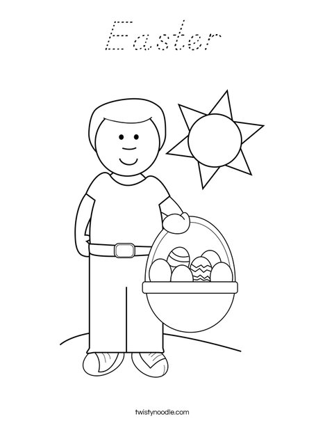 Boy with Easter Basket Coloring Page