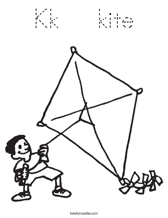 Kk   kite Coloring Page