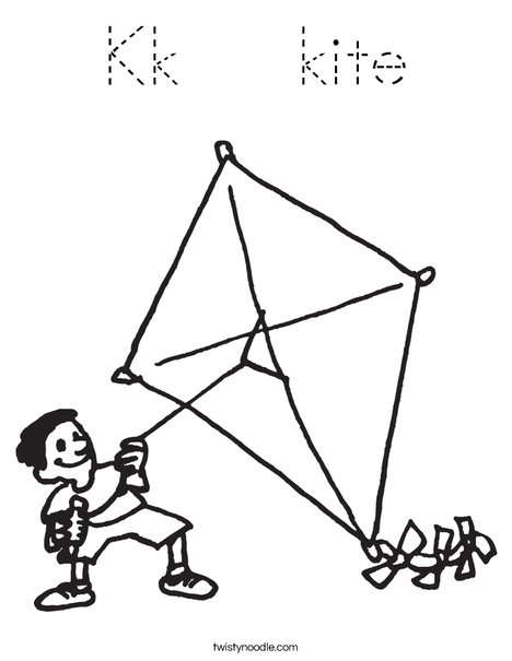 Boy with Kite Coloring Page