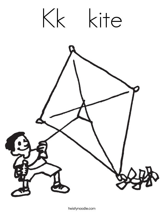 Kk   kite Coloring Page