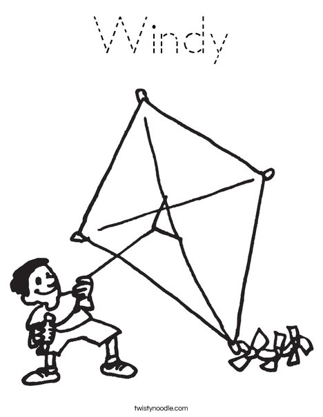 Boy with Kite Coloring Page