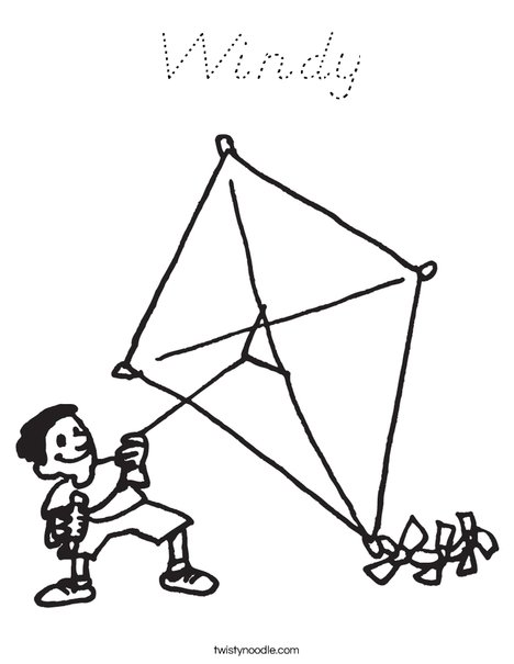Boy with Kite Coloring Page