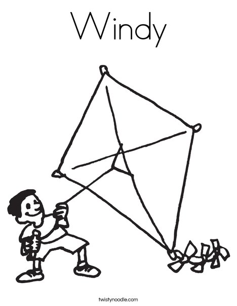 Boy with Kite Coloring Page