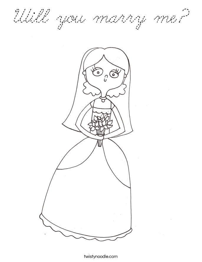 Will you marry me Coloring Page - Cursive - Twisty Noodle