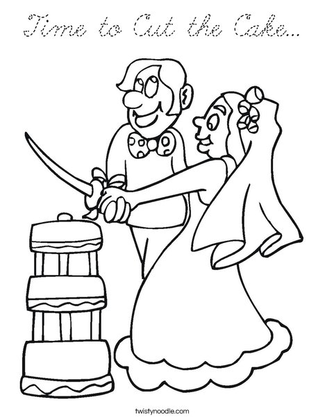 Bride and Groom Cutting Cake Coloring Page