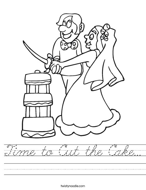 Bride and Groom Cutting Cake Worksheet