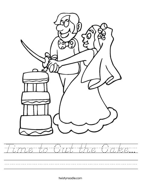 Bride and Groom Cutting Cake Worksheet