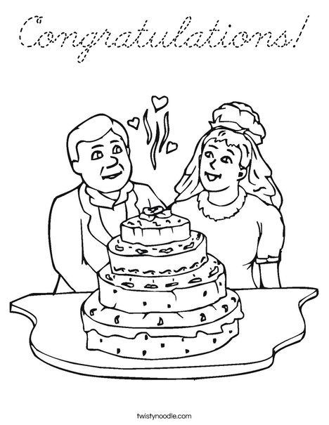 Bride and Groom with Cake Coloring Page