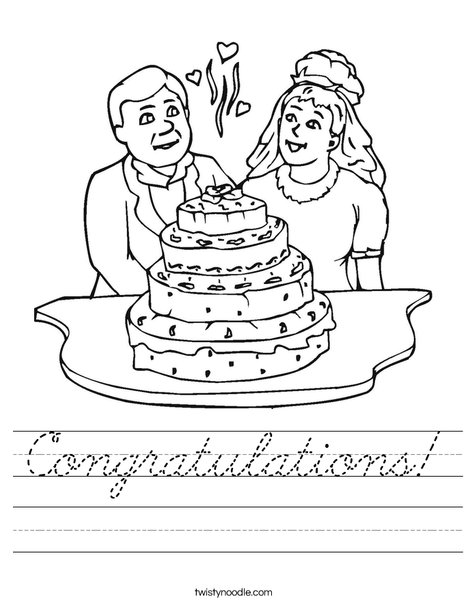 Bride and Groom with Cake Worksheet