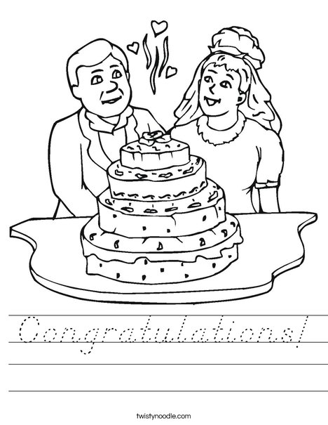 Bride and Groom with Cake Worksheet