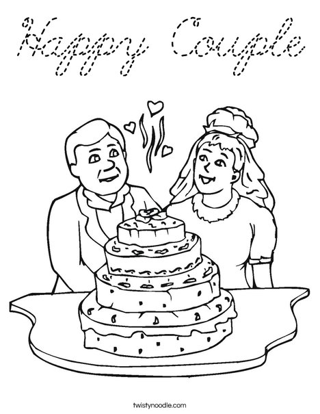 Bride and Groom with Cake Coloring Page