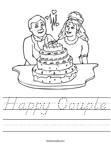 Bride and Groom with Cake Worksheet