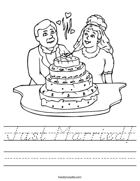 Bride and Groom with Cake Worksheet