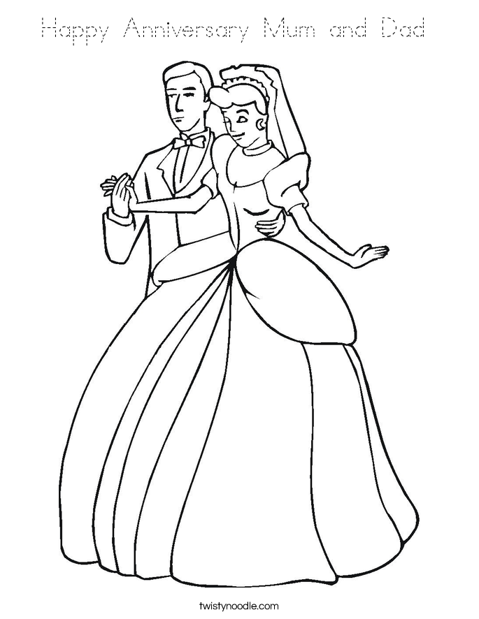 Happy Anniversary Mum and Dad  Coloring Page