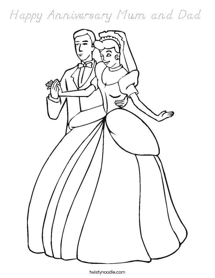 Happy Anniversary Mum and Dad  Coloring Page