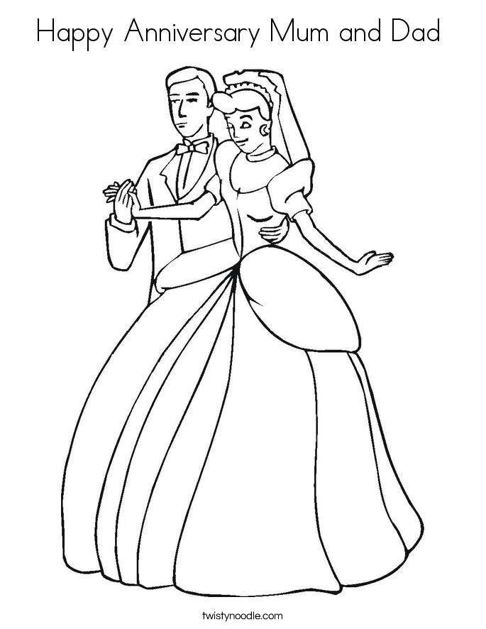 Happy Anniversary Mum and Dad  Coloring Page