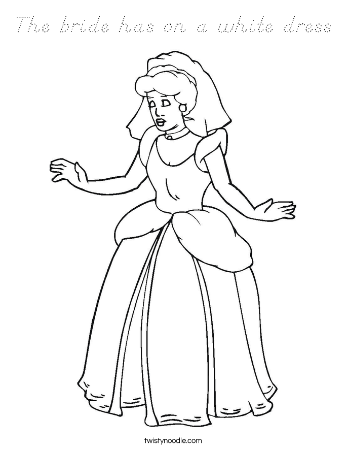 The bride has on a white dress Coloring Page