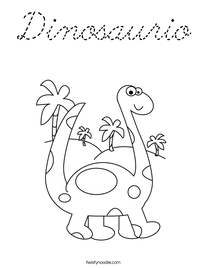 Dinosaurio Coloring Page - Cursive - Twisty Noodle
