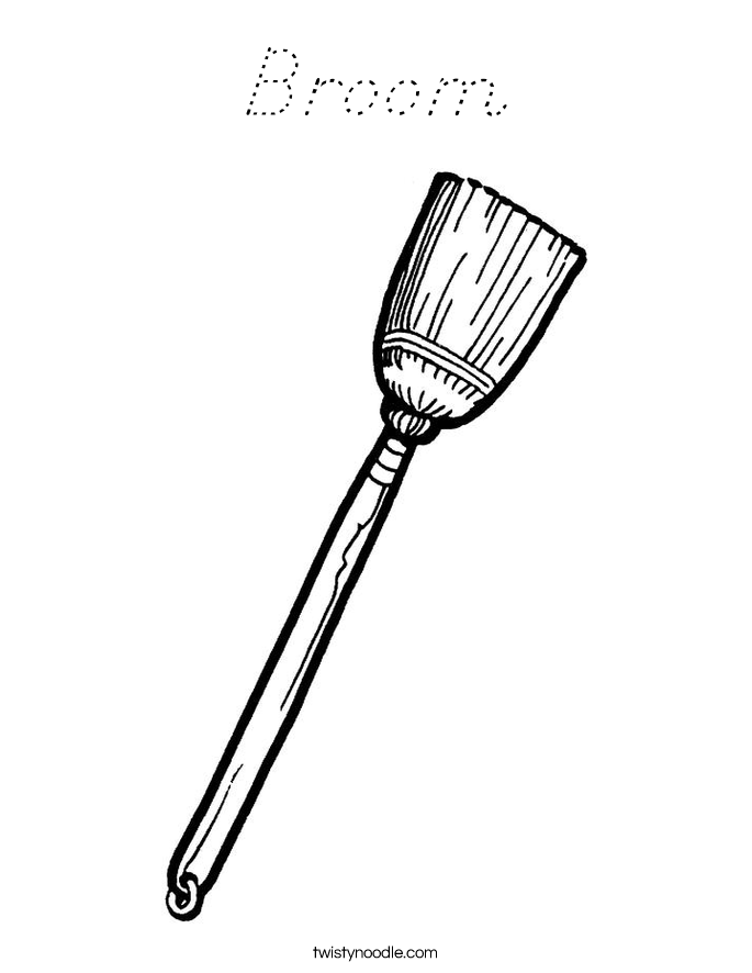 Broom Coloring Page - D'Nealian - Twisty Noodle