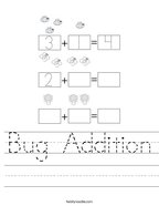 Bug Addition Handwriting Sheet