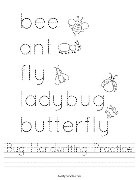 Bug Handwriting Practice Worksheet